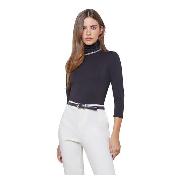 L'AGENCE Tops - L'Agence Aja Turtleneck Black Three Quarter Sleeves Luxury Shirt Blouse Medium